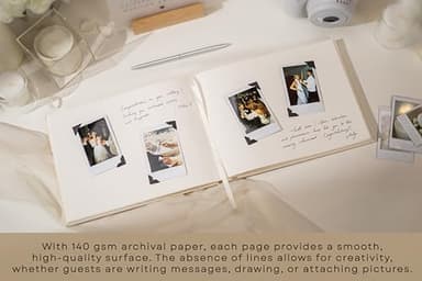 Cream Guest Book (Design 2) - 9.5 x 7 Real Linen Hardcover Guestbook for Wedding Ceremony Reception Signin, to Add Polaroid & Write Messages, Bridal Baby Shower Engagement Birthday Party, Small Size - Image 2