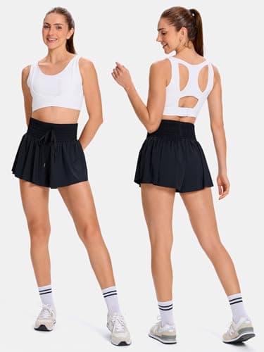 Flowy Womens Athletic Shorts High Waisted Gym Yoga Workout Running Butterfly Tennis Sports Active Wear Skorts Skirts with Pockets Spandex Sweat Pants Cute Lounge Trendy Clothes Casual Summer Black M - Image 2