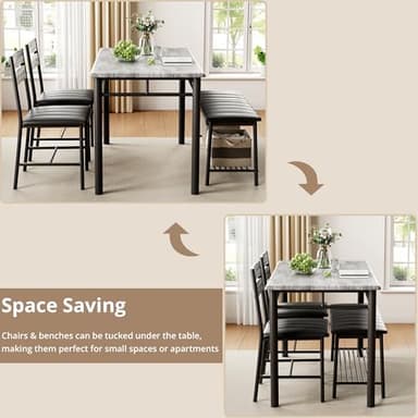 IRONCK Dining Table Set for 4, Kitchen Table with Upholstered Bench and 2 Chairs, Kitchen Table and Chairs Set for Small Space, Apartment, Gray - Image 6