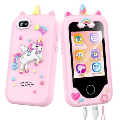 WEOLULI Kids Smart Phone with Dual Camera, Game & Music Player, Toddler Learning Play Toy Cell Phone, Gifts for Girls, Christmas, Birthday, Age 3-10, Light Pink - Image 1