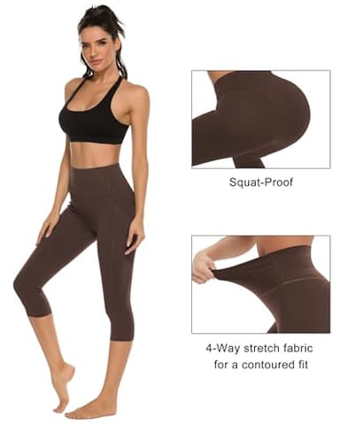 Stelle Capri Leggings for Women, Yoga Capris with Pockets High Waisted Legging for Gym Workout(Coffee,L) - Image 5