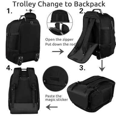 ZOMFELT Rolling Backpack, Travel Backpack with Wheels, Carry on Backpacks with 3 Packing Cubes, 17.3 Inch Wheeled Laptop Backpack for Men Women Adults to Travel Work Business Black - Image 6