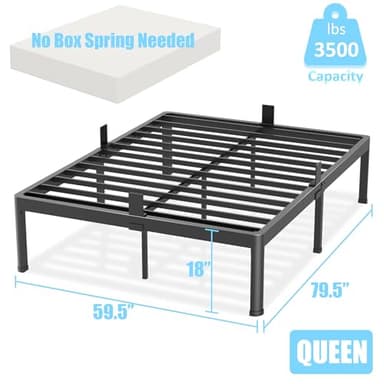 FUIOBYVV Queen Bed Frame with Round Corner Edge Legs 18 inch High 3500 lbs Heavy Duty Metal Platform Bed Frame Queen Size No Box Spring Needed/Non-Slip/Steel Slat Support/Noise Free - Image 3
