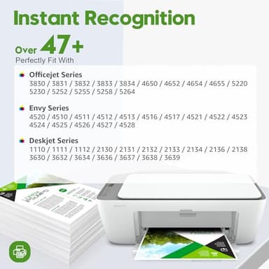 ONLYU 63XL Ink Cartridge Compatible for HP Ink 63 XL Black and Color Combo Pack Works with Printers OfficeJet 3830 4630 4650 4655 5252 5255 5258 Envy 4520 4512 DeskJet 1112 2130 (2 Packs) - Image 2