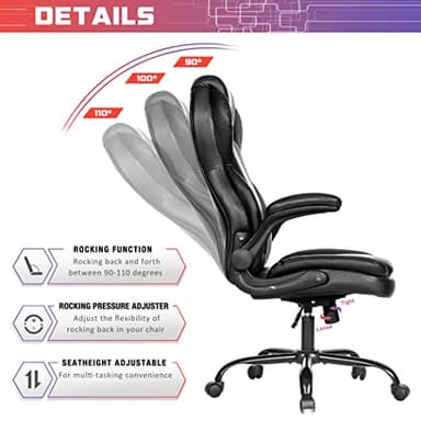 Big and Tall Office Chair 400lbs-Heavy Duty Executive Desk Chair with Extra Wide Seat, High Back Ergonomic Leather Computer Chair with Tilt Rock&Tension, Padded Armrests-Black - Image 6