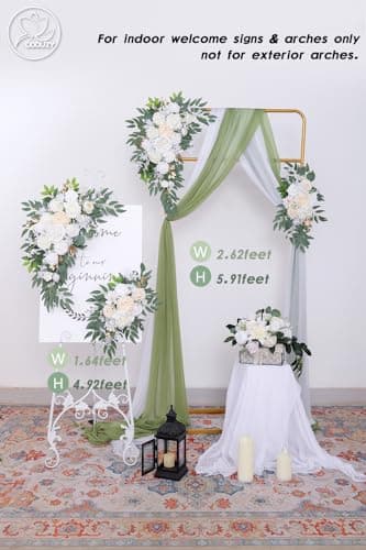 Odouzy Pack of 2 Wedding Arch Decorations Artificial Hanging Flowers Floral Swag for Wedding Welcome Sign Backdrop Balloon Arch Home Party Bridal Ceremony Reusable(White) - Image 3