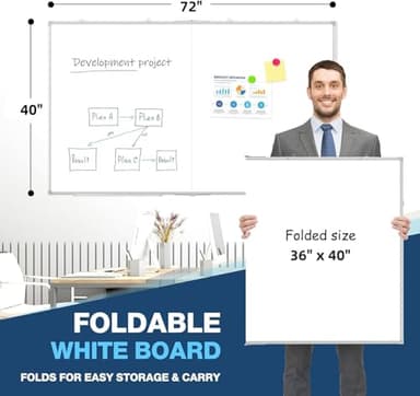 WALGLASS Large White Board Dry Erase Board, 72" x 40" Double-Sided Foldable Dry Erase Board for Wall, Magnetic Whiteboard for Office, Home, School, Kitchen - Image 2
