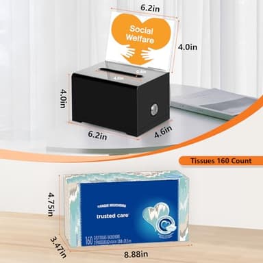 KYODOLED Black Suggestion Box with Slot and Lock for Voting, Donation Box with Sign Holder, Tip Jar, 6.2" x 4.6" x 4.0" - Image 3