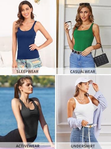 V FOR CITY Shelf Bra Tank Top for Women Adjustable Wide Strap Camisole Cotton Yoga Cami Shirts L White - Image 6