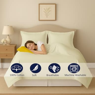 eBeddy Linens Duvet Cover Set Full Size 80x90 Inch 100% Cotton Soft and Breathable 3 Pieces (1 Duvet Cover & 2 Pillow Shams) Premium Bedding Collection Zipper Closure & Corner Ties, Ivory Solid - Image 3