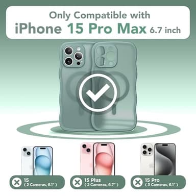 CAPRARO Cute for iPhone 15 Pro Max Case, Compatible with MagSafe, [Curly Wave Edge] [Full Camera Protection] [14 FT Drop Protection] Magnetic Phone Case for 15 Pro Max 6.7 Inch, Midnight Green - Image 2