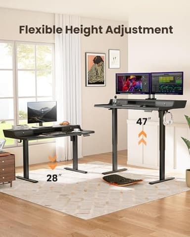 ErGear Electric Standing Desk with Drawers, 48″ x 24″ Gaming Table Compatible Monitor Stand, Stand up Desks, Home Office Height-Adjustable Desk with Storage Shelf, 4 Preset Heights, Black - Image 5