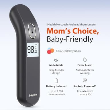 iHealth Touchless Thermometer for Adults and Kids, Color-Coded Alert & Silent Mode, 1-Second Accurate Fever Check, Portable for Home, Travel Use - PT2L Black - Image 2
