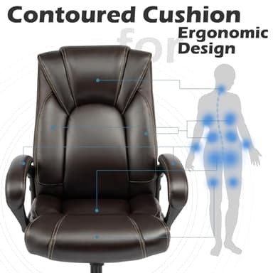 OUTFINE Office Chair Executive Office Chair Desk Chair Computer Chair with 5-Year hydrolysis-Resistant Leather Spring Cushion Ergonomic Support Tilting Function Upholstered in Bonded Leather (Brown) - Image 5