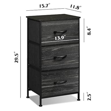 WLIVE Nightstand with 3 Drawers, Fabric Dresser, Organizer Unit, Storage Dresser for Bedroom, Hallway, Entryway, Closets, Steel Frame, Wood Top, Easy Pull Handle, Charcoal Black Wood Grain Print - Image 3