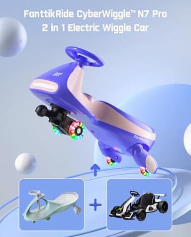 FanttikRide N7 Pro Electric Wiggle Car with Pedal, Rechargeable Battery, CyberWiggle, 2 in 1 Swing Car, 2 Speed, Anti-Rollover, Flashing Wheels, Bluetooth, for Ages 3 and Up, 150 Lbs, Pink - Image 2