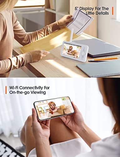 Yeluor 2K Baby Monitor, Baby Monitor with Camera and Audio, 5" Color Display, Infrared Night Vision, 2-Way Talk, Temperature & Sound Alarm, Cry & Motion Detection, Free Phone App - Image 2
