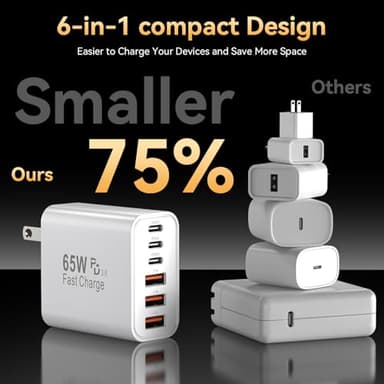 USB C Fast Charger Block, iPhone Charger Fast Charging Blocks 65W Multi Port Charger 6-Ports PD & QC Charging Cube Brick Power Adapter Type C Wall Chargers for iPhone 17/16/15/14/13/12 Pro Max, iPad - Image 4