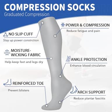Graduated Copper Compression Socks for Men & Women Circulation 8 Pairs 15-20mmHg - Best for Running Athletic Cycling - Image 5
