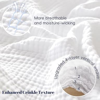PHF 100% Cotton Muslin Blanket King Size 108"x90", 4-Layer Lightweight Gauze Throw, Breathable Cloud-Soft Minimalist Blanket for Bed, Couch, Camping & Baby, White, Ideal Gift - Image 4