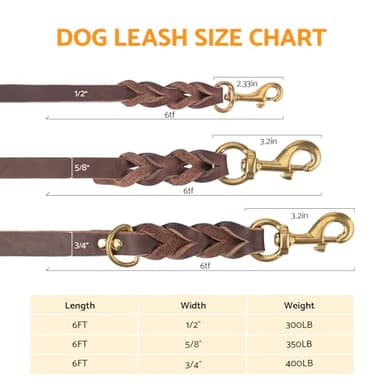 Leather Dog Leash 6ft x 3/4 inch,Heavy Duty Dog Training Leash,Strong Durable Genuine Leather Braided Dog Leash,Soft and Comfortable Dog Leashes for Medium and Large Dogs,Brown - Image 5