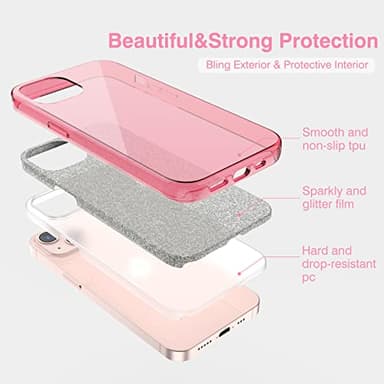 MILPROX Compatible with iPhone 14 Case - Glitter Sparkly Shiny Bling Rubber Gel Shell 3 Layers Shockproof Protective Bumper Cover - Pink - Image 6