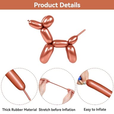 ZBYDNG Metallic Rose Gold Long Balloons Premium 260 Twisting Animals Magic Balloons for Birthday Kids Wedding Party Supply 100pcs - Image 3