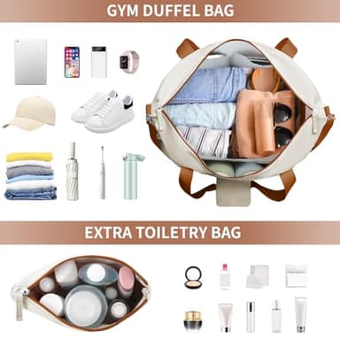 ETRONIK Gym Bag for Women, 45L Carry On Travel Duffel Bag with Shoes Compartment, Weekender Overnight Bag with Wet Pocket & USB Charging Port for Women, Travel, Gym, Weekend, Large Size (Beige) - Image 3