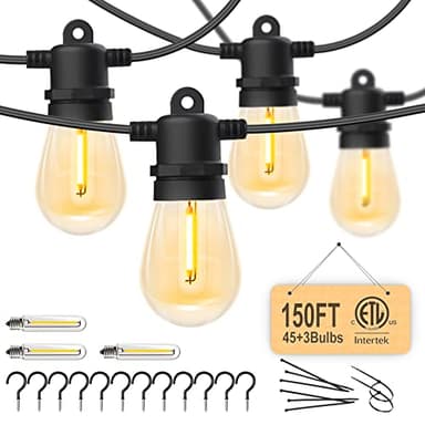 Skeerei Outdoor String Lights Waterproof 150FT Patio Lights with Shatterproof 2700K Plastic Bulbs String Lights for Outside Bistro Gazebo Pergola Café Market Lights, 3-Pack - Image 8