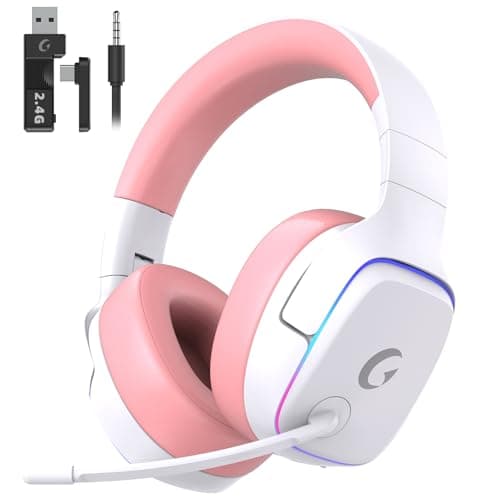 Gvyugke 2.4GHz Wireless Gaming Headsets for PS5, PS4, PC, Switch - Bluetooth 5.3 Gaming Headphones with Noise Canceling Mic, 7.1 Surround Sound, 70H Battery, RGB Lighting - Pink - Image 1