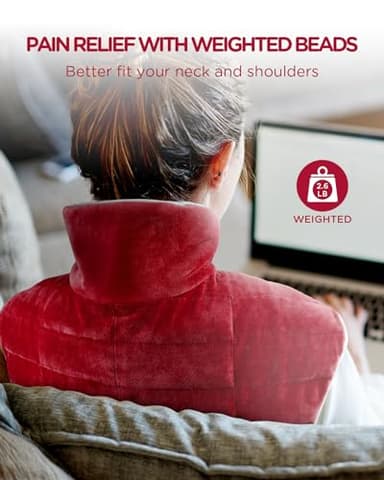 Heating Pad for Neck and Shoulders and Back, Comfytemp Weighted Electric Heat Pad for Pain Relief, 2.6lb Large Heated Wrap, 9 Heat Settings, 11 Auto-Off, Women Men Birthday Gifts Red - Image 2