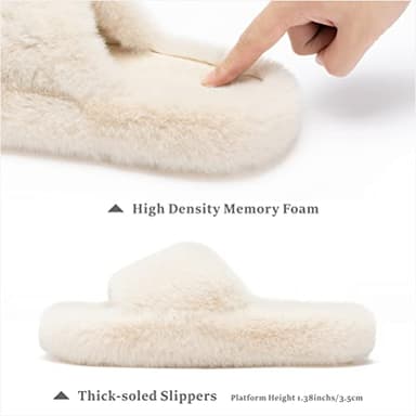 Chantomoo Women's Slippers Memory Foam House Bedroom Slippers for Women Fuzzy Plush Comfy Faux Fur Lined Slide Shoes Anti-Skid Sole Trendy Gift Slippers Beige Size7 8 6.5 - Image 2