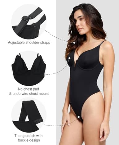 Popilush Bodysuits for Women Deep V Neck Shapewear Tummy Control Black Thong Concert Outfits for Women X-Large - Image 3