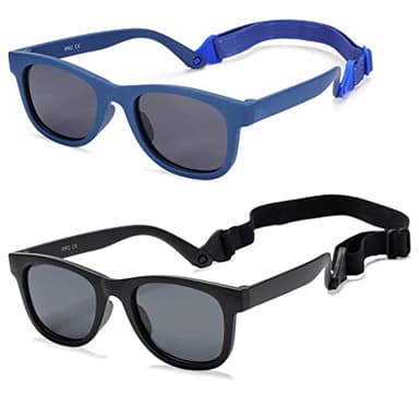 COASION 2 Pack Bendable Flexible Polarized Newborn Baby Sunglasses with Strap for Infant Boys Girls Age 0-12 Months (Matte Black/Gray+Dark Blue/Gray) - Image 1