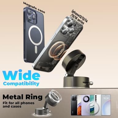 UEEMEE Foldable Vacuum Magnetic car Phone Holder for Magsafe, 360° Rotatable Suction Phone Mount, Strong Suction Cup Magnetic Car Phone Holder for iPhone, Samsung, All Smartphones & All Car Models - Image 7