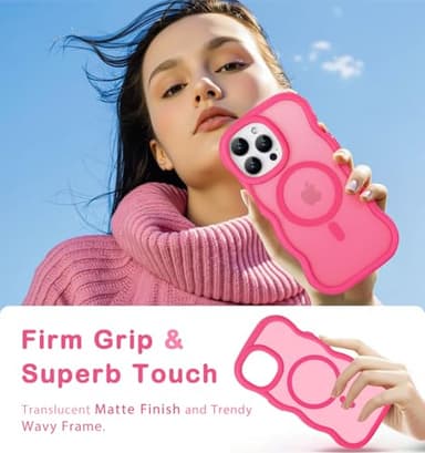 Amzfield Magnetic for iPhone 14 Pro Max Case, Compatible with Magsafe Wavy Frame Cute Translucent Matte Hard Back Silicone Bumper Shockproof Phone Case for iPhone 14 Pro Max Women Girls, Hot Pink - Image 7
