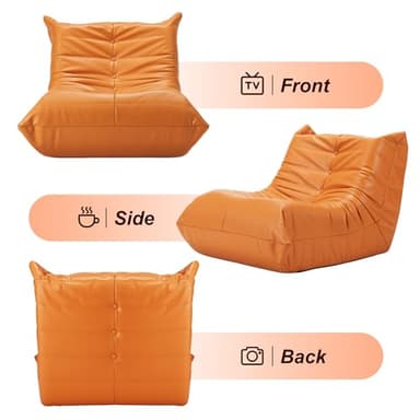 Hobestluk Bean Bag Chair Giant Bean Bag Sofa Memory Foam Bean Bag Couches for Adults, Leather Bean Bag Chairs for Living Room Bedroom Dorm Office (Orange) - Image 8