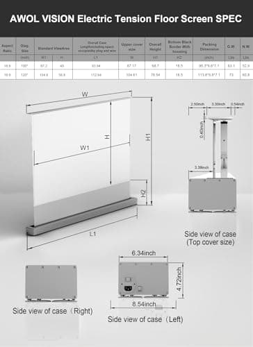 AWOL VISION 120" Motorized Rising Matte White Projector Screen for Long Short Ultra Short Throw Projector, Floor Stand Indoor Outdoor Theater Screen, 170°+ Viewable 4K/8K Ultra HD MW-F220 - Image 7