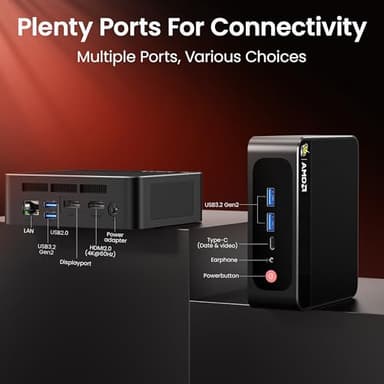 Beelink Mini PC, SER5 Pro 5825U AMD Ryzen 7 (Up to 4.5GHz) 16GB DDR4 500GB PCle 3.0 SSD Mini Desktop Computer, 2.5G LAN, Wifi6/BT5.2,HDMI/DP/Type-c/4K Triple Display Micro PC - Image 7