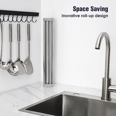 Tomorotec 17.7" x 15.5" Roll Up Dish Drying Rack Over Sink Drying Rack Sink Cover Kitchen Sink Accessories Gadget Multipurpose Organizer Foldable Stainless Steel Drainer (Grey) - Image 3