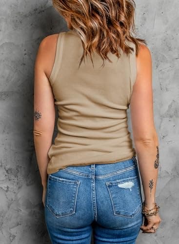 Dokotoo Womens Ladies Basic Ribbed Thick Strap Low Cut Solid Color Tight Slimming Fitted Sleeveless Shirts Sports Workout Long Tank Tops Activewear Tops Blue L - Image 3