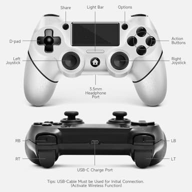 AceGamer 2 Pack for PS4 Controller, Wireless Controller for PS4/Pro/Slim/PC, with Non-Slip Grip of Both Sides and 2 USB-C Cable! (Black and White) - Image 2
