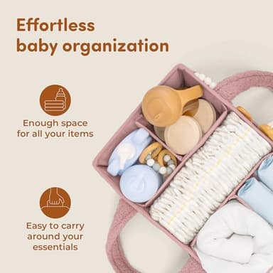 Sweety Fox Baby Diaper Caddy Organizer with Handle - Portable Sherpa Nursery Basket - Car Diaper Organizer, Cleaning Caddy, Gift for Baby Shower - Pink - Image 2