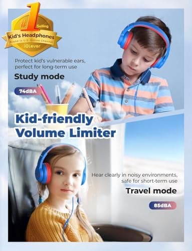 iClever Kids Headphones for School Travel, Safe Volume Limited, HD Mic Stereo Sound Over-Ear Girls Boys Headphones for Kid, FunShare Foldable 3.5mm Wired for iPad Computer, HS19 - Image 3