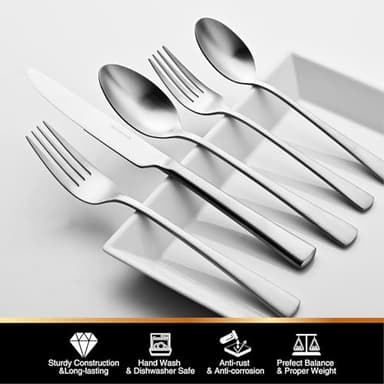 KINGSTONE Silverware Set for 8, 40-Piece 18/10 Stainless Steel Flatware Set,Forged Cutlery Set Matte Satin Finish, Dishwasher Safe - Image 5