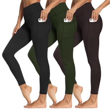3 Packs Leggings with Pockets for Women, Soft High Waisted Tummy Control Workout Gym Yoga Pants - Image 1