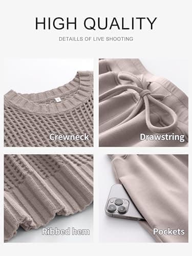 ANRABESS Women Two Piece Outfits Crochet Sheer Knit Sweater Top Wide Leg Pants Lounge Matching Sets Sweatsuit Travel Clothes - Image 7