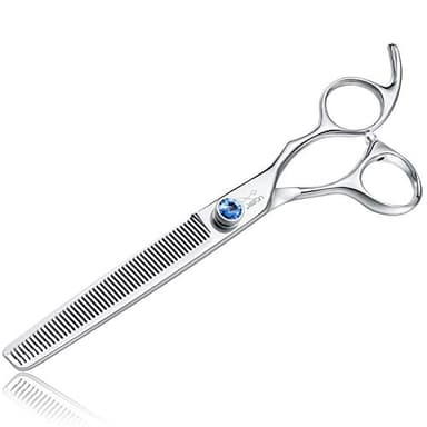 JASON 7" 50 Teeth Thinning Dog Grooming Blending Scissor, Ergonomic Pet Grooming Thinner Blender Shears Cat Trimming Texturizing Kit with Offset Handle and a Jewelled Screw, 30% Thinning Rate - Image 1