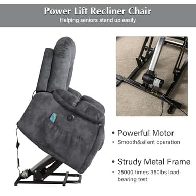 CANMOV Large Power Lift Recliner Chair with Massage, Heat, and USB for Elderly, Overstuffed Wide Recliners, Heavy Duty and Safety Motion Reclining Mechanism, Gray - Image 7