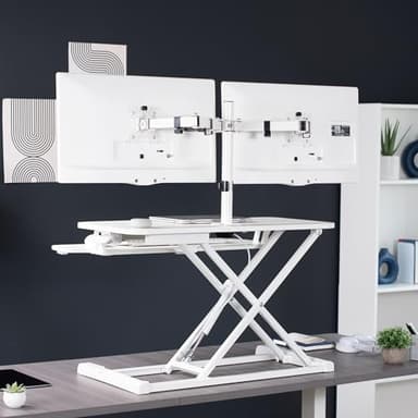 VIVO Height Adjustable 32 inch Standing Desk Converter with Dual 13 to 30 inch Monitor Stand, Sit Stand Monitor Mount and Desk Riser, White, DESK-V000K-M2W - Image 9